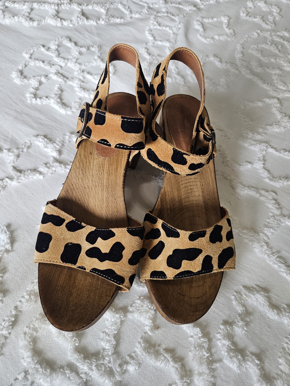Urban Outfitters Leopard Suede Wooden Platform Sandals EU 39 US 8.5 Italy